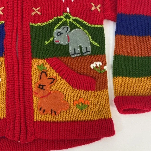 Native Wool Animal Patch Work Sweater Zip up Kids size 4